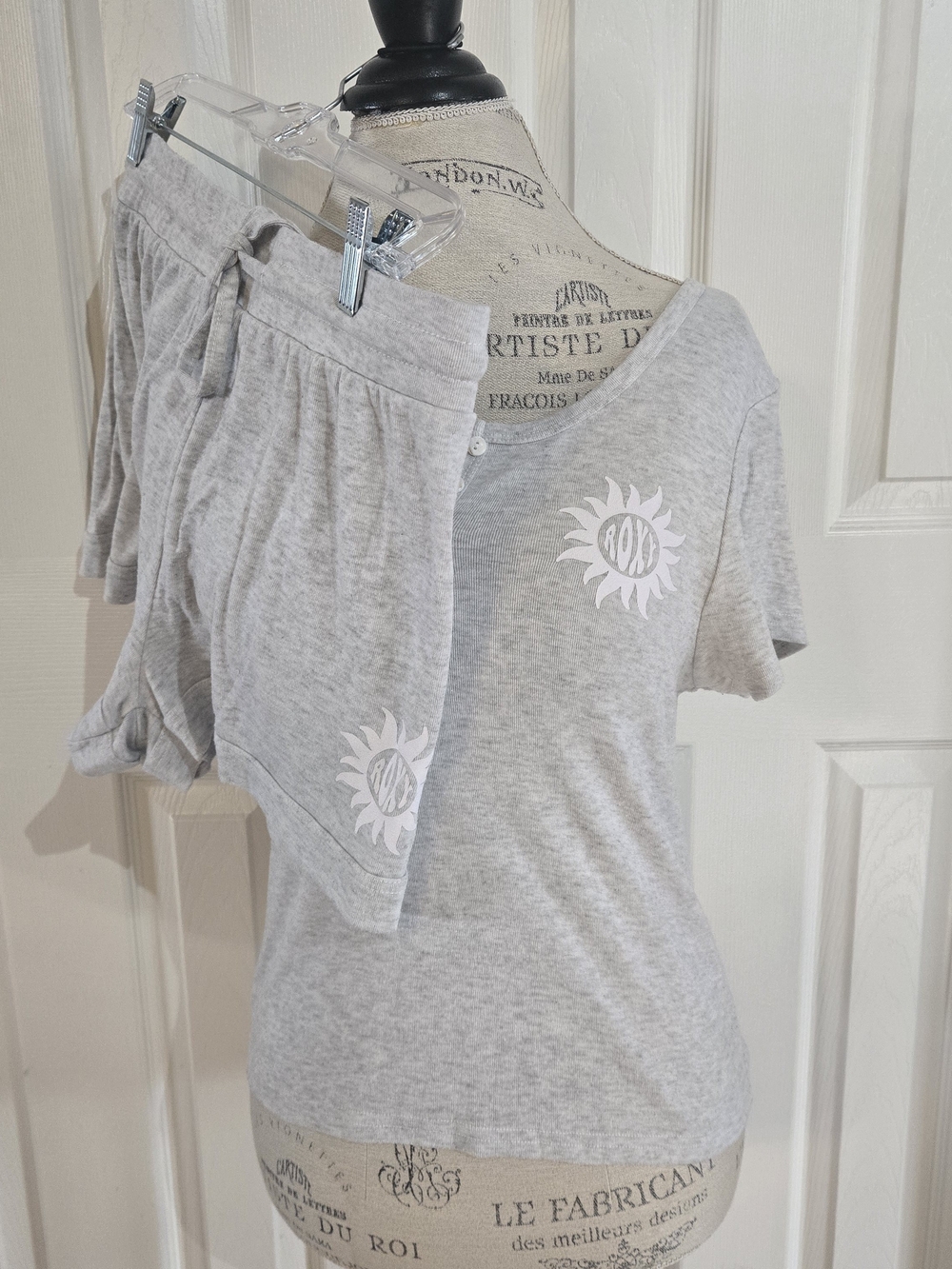 Roxy Light Gray Short Sleeve Lounge Top and Shorts Set
